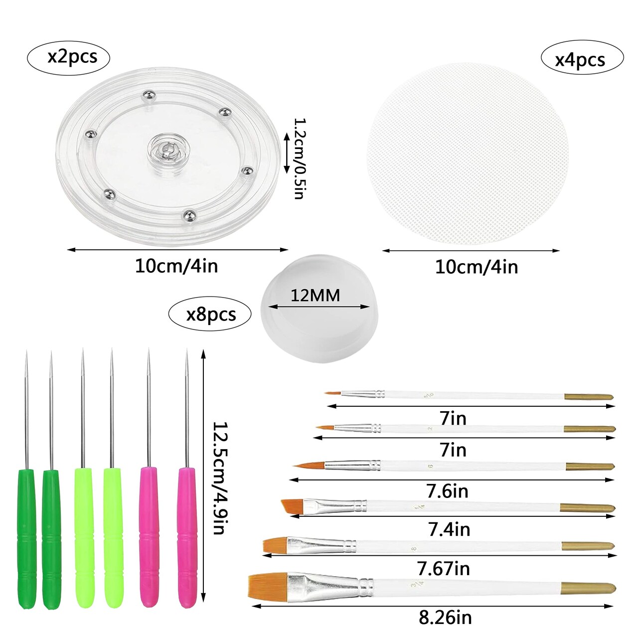 26 Pieces Decorating Kit Supplies Including 2 Acrylic Cookie Turntable 6 Cookie Scribe Needle 4 Silicone Mesh Mats 6 Cookie Decoration Brushes 8 Rubber Feet Bumpers